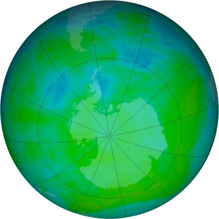 Antarctic ozone map for 28 December 1992